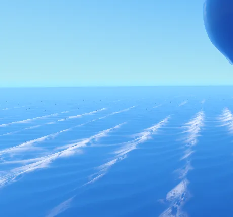 Blue open water with long white wakes